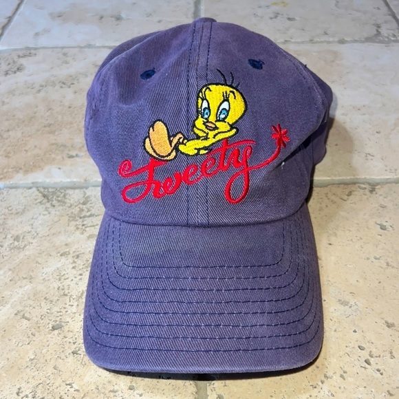 Warner Bros. Accessories - Vintage 1998 Looney Tunes Tweety Bird Dad Hat Strapback Official Warner Bros.